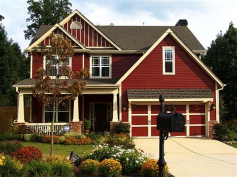 brown house exterior red roof